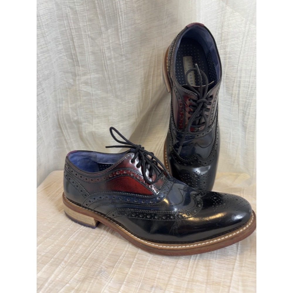 Ted Baker Rishi Brogue Oxford Dress Shoes Men's US 8 Black Red Blue Leather